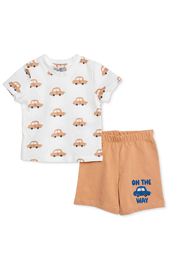 ebebek Hello Baby HelloBaby Erkek Bebek Pijama Takımı Araba Baskılı Bisiklet Yaka Kısa Kol Reçme