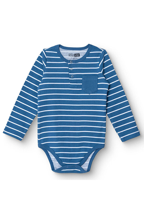 ebebek Hello Baby HelloBaby Erkek Bebek Body Çizgili Çıtçıtlı Modelli Yaka Uzun Kol