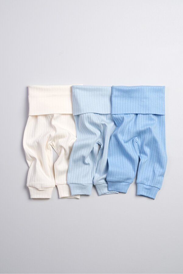 Bondberro 3'lü Takım Yüksek Bel Kaşkorse Yeni Doğan ve Bebek Tayt ( Krem-Mavi-Bebe-Mavisi )