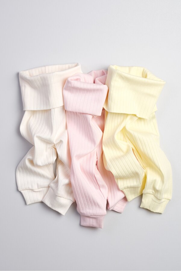 Bondberro 3'lü Takım Yüksek Bel Kaşkorse Yeni Doğan ve Bebek Tayt ( Krem-Pembe-Sarı )