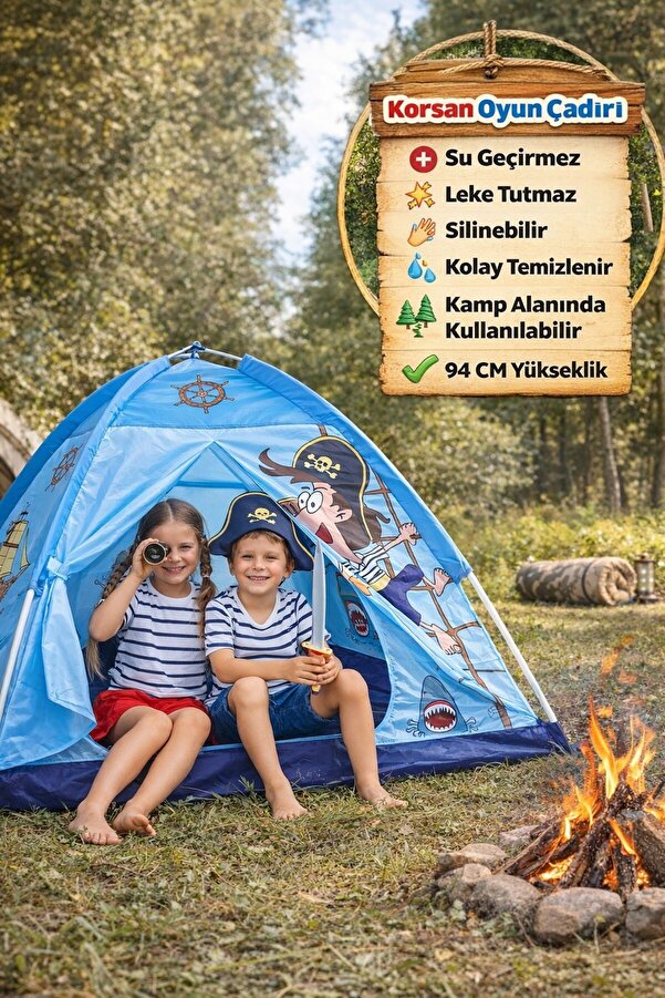 TOYFEST Korsan Oyun Çadırı 112x112x94 cm | Dralon Kumaş Su Geçirmez Çocuk Oyun Evi Ev/Bahçe