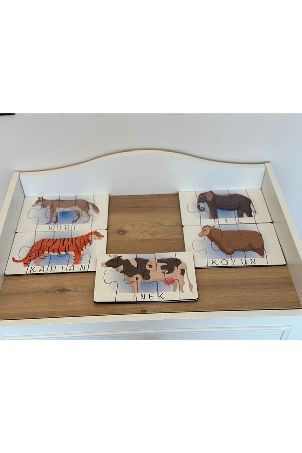 özgürce Hayvanlar Öğrenme Eşleme Puzzle Kartları, Eğitici ve Montessori Oyuncak