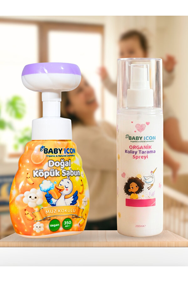 Baby İcon Doğal Çocuk Köpük El Sabunu Muz Kokulu Vegan Parabensiz + %100 Organik Vegan Kolay Saç Tarama Spreyi
