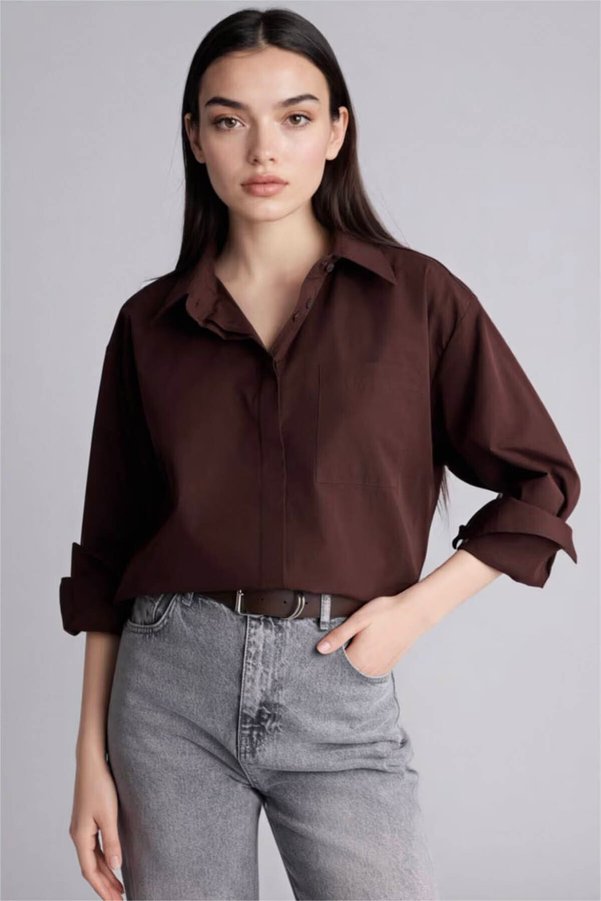 Defacto 100% Cotton Oversized Poplin Long Sleeve Shirt G9803Ax26Sp