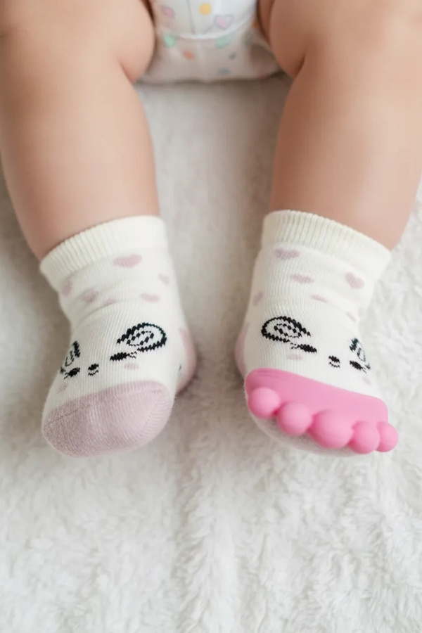 Babyjem Diş Kaşıyıcılı Havlu Bebek Çorap Pembe