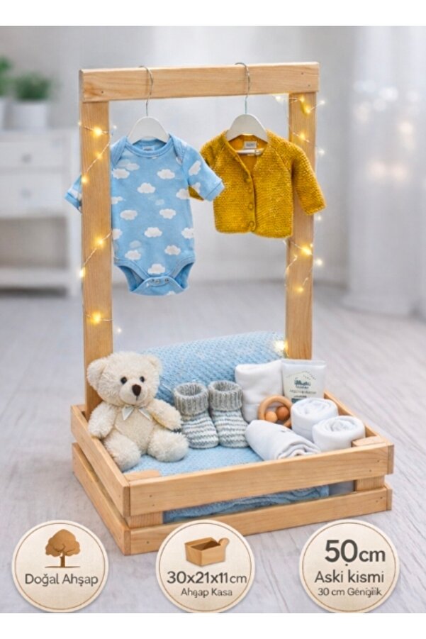 Tahta Dizayn Ahşap Yenidoğan Bebek Hediye Sepeti – İsimli Tasarım - Baby Shower