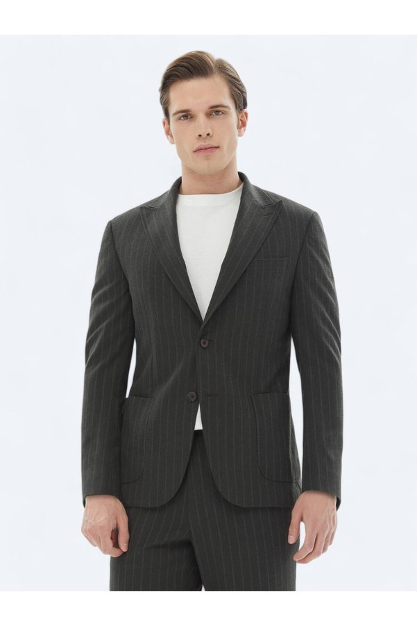Kip Khaki Striped Modern Fit Suit