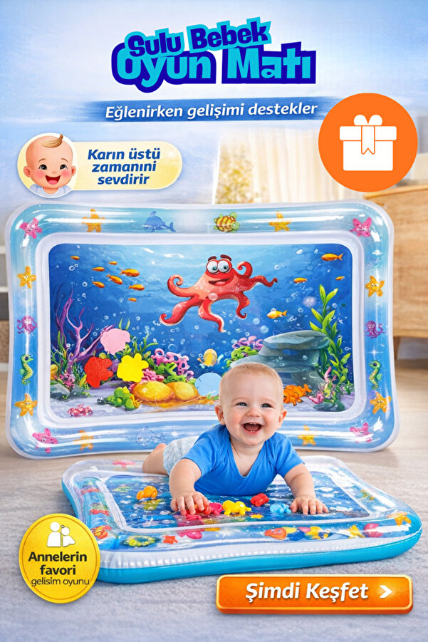 viyol marketim Sulu Bebek Oyun Matı – 1-3 Yaş Tummy Time Su Dolu Aktivite Halısı – Motor Gelişim Oyuncağı