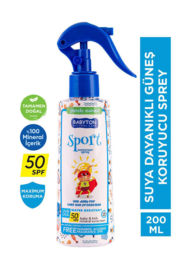 BABYTON Doğal Suya Dayanıklı Güneş Koruyucu Sprey 50 SPF 200 ml