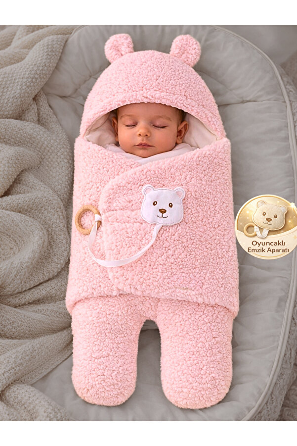 Tomuycuk Welsoft Pelüş Bebek Kundak Battaniyesi Ayaklı Uyku Tulumu | Kışlık Kalın Mont | 0-12 Ay Yenidoğan