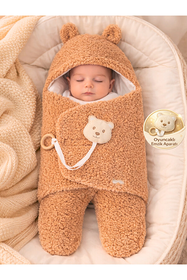 Tomuycuk Welsoft Pelüş Bebek Kundak Battaniyesi Ayaklı Uyku Tulumu | Kışlık Kalın Mont | 0-12 Ay Yenidoğan