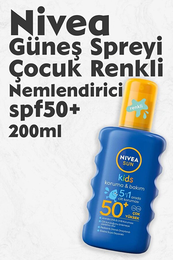 NIVEA Sun Çocuk Renkli Nemlendirici Güneş Spreyi Gkf 50+ 200 Ml