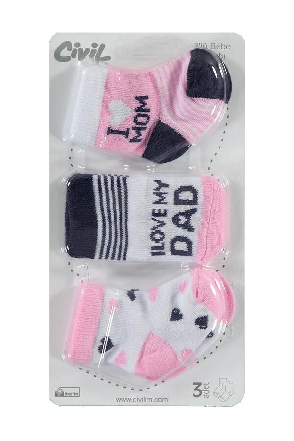 Civil Baby Kız Bebek 3'lü Çorap Set Yenidoğan Pembe