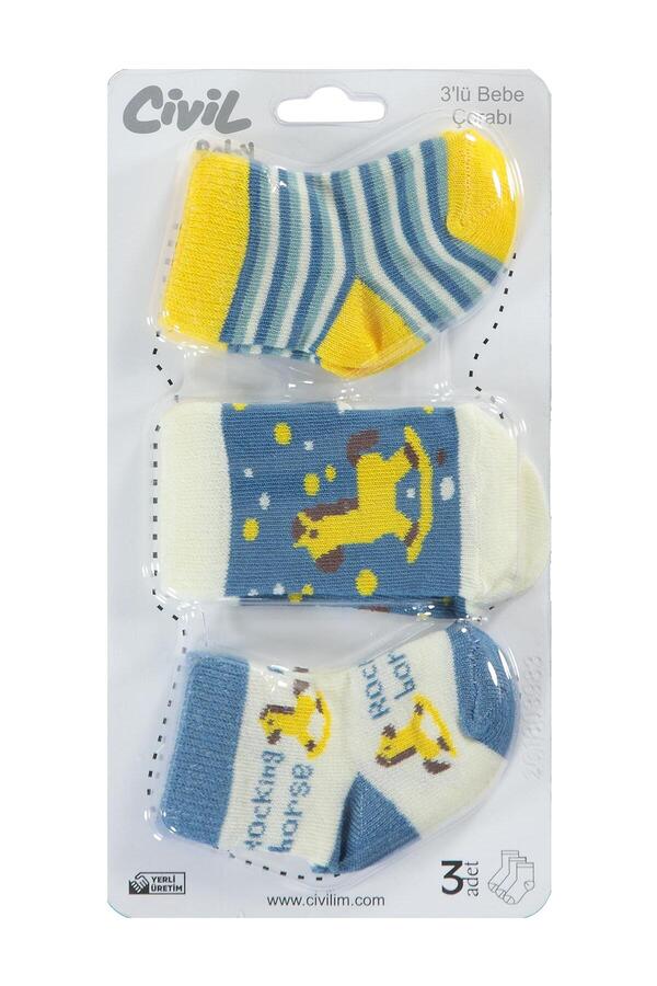 Civil Baby Erkek Bebek 3'lü Çorap Set 0-24 Ay İndigo