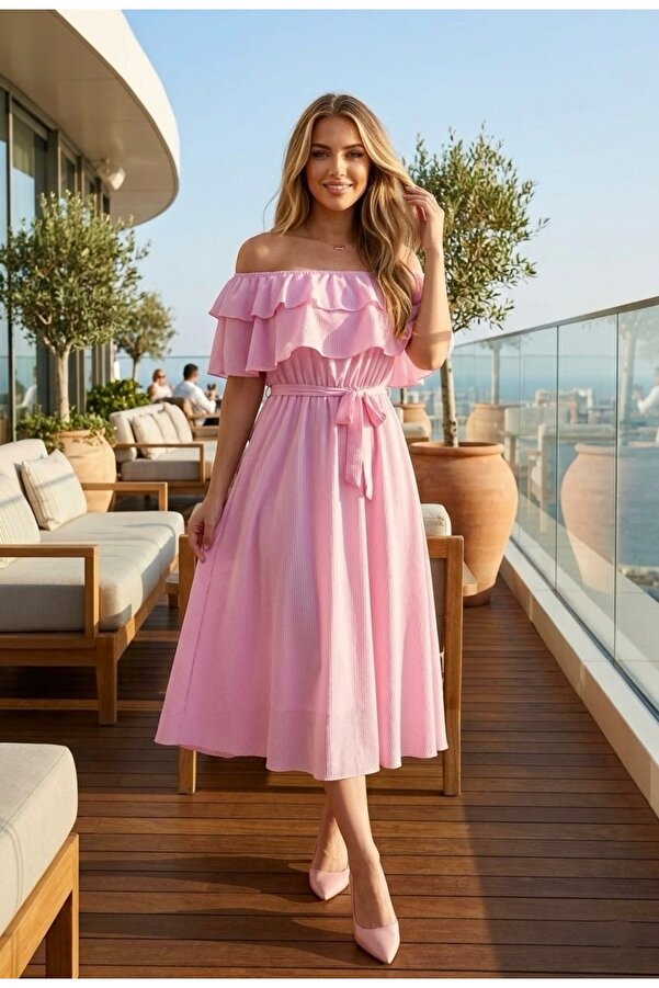 Genel Markalar Fırfır Yaka Şifon Elbise