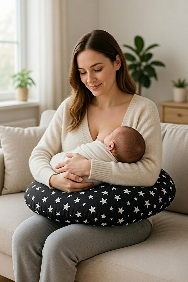 Bundeba Yenidoğan Siyah Emzirme Yastığı Bebek Destek Minderi Hamile Anne Bebek Emzirme Yastığı Pamuklu