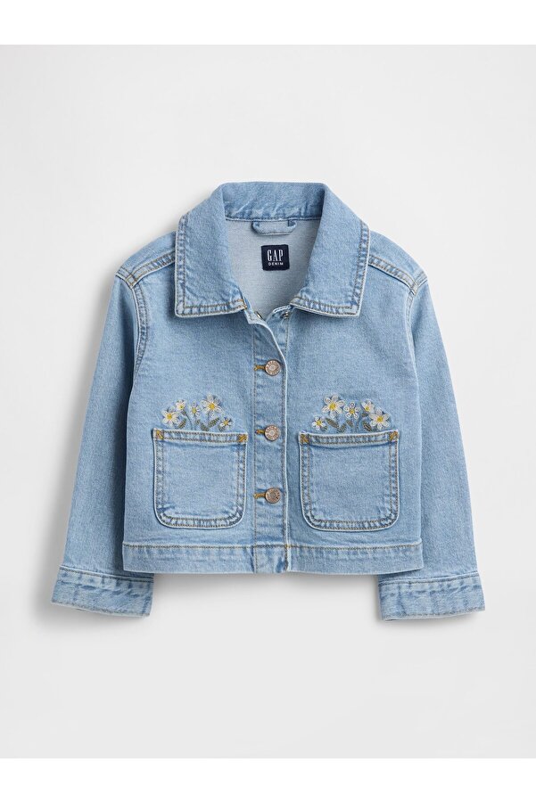 GAP Kız Bebek Açık Mavi BabyGap Nakışlı Denim Ceket