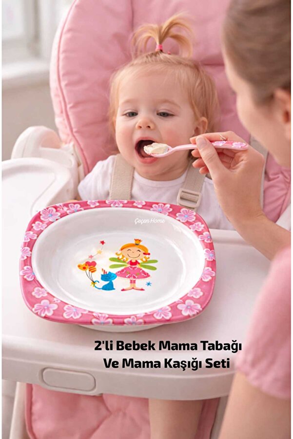 ÇEÇEN HOME 2'li Melamin Bebek Mama Kabı Ve Mama Kaşığı Seti , Bebek Mama Kasesi