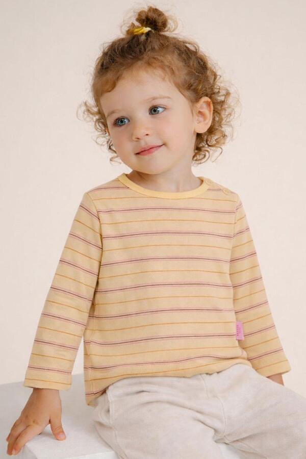 Breeze Kız Bebek Uzun Kollu Tişört Patlı Renkli Çizgili 9 Ay-3 Yaş, Krem