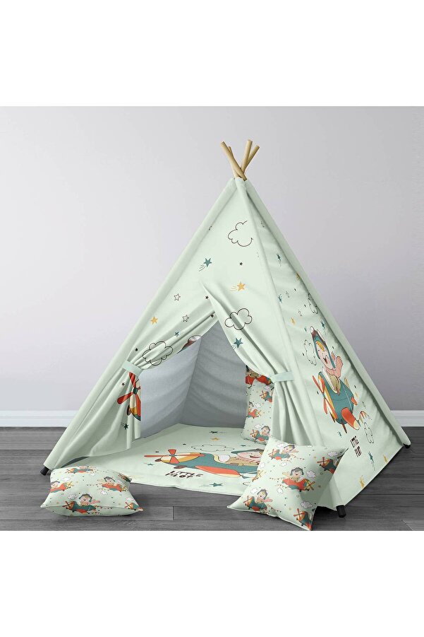 instababyrooms Çocuk Oyun Çadırı Küçük Pilot, Uçak Dijital Baskılı