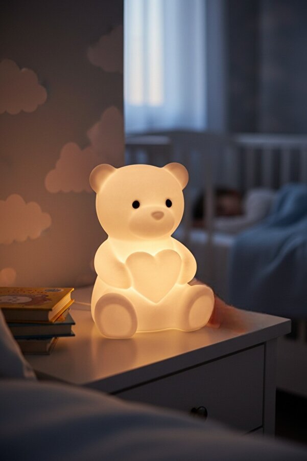 Mescolare Ayıcık Figürlü Kalpli Tealight Mumluk - Bebek Odası Dekoratif Gece Lambası & Biblo-Hediye Fikri