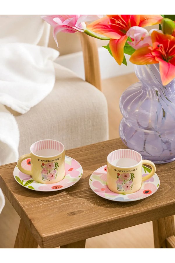 LC Waikiki LCW HOME Mixed Printed Porcelain Coffee Cup Set for 2 People 90 ml