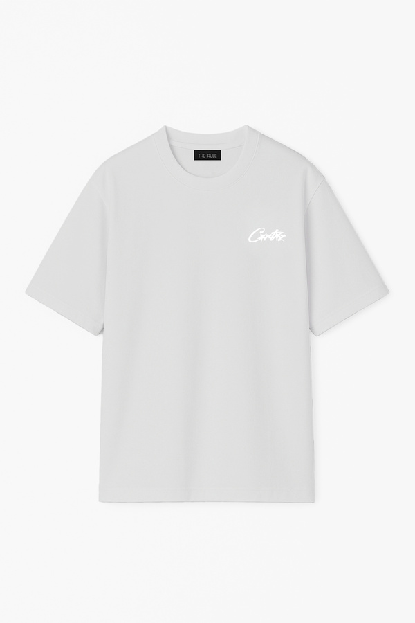 Unisex Corteiz Baskılı Oversize %100 Pamuk Geniş Kesim Dokulu Bisiklet Yaka Gri Tişört RF0656