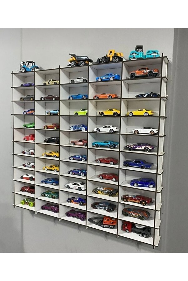 Genel Markalar Oyuncak Araba Rafı Ahşap Araba Rafı 50 Li (HOTWHELS VE MATCBOX ARABALAR IÇİN UYGUN)