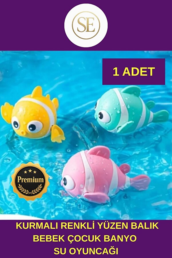 SERCAN ONLİNE #PREMİUM Hafif Kurmalı Renkli Yüzen Balık Bebek Çocuk Banyo Su Oyuncağı Dayanıklı Eğlenceli