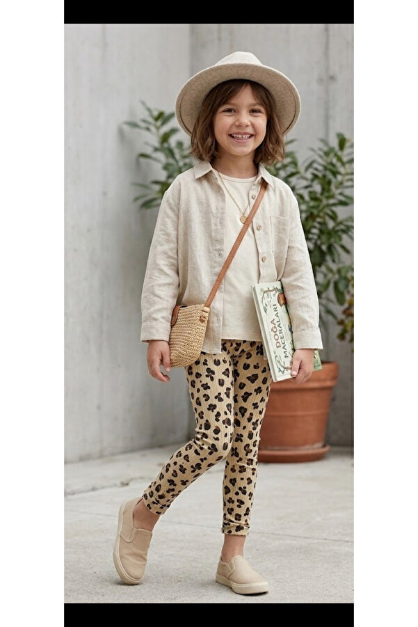 Leni Kids Leopar Desenli Fitilli Kız Çocuk Tayt