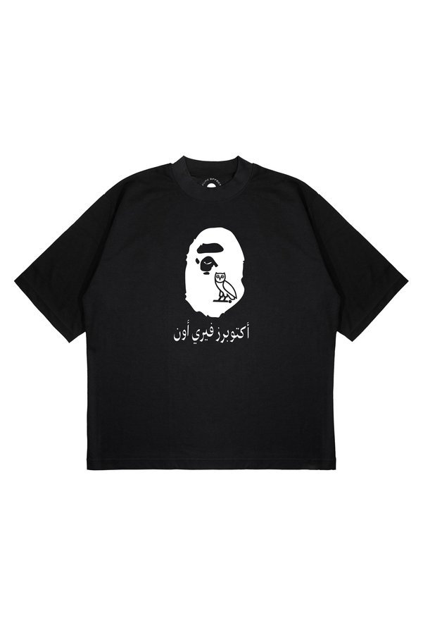 PURE EFFECT Unisex Oversized Bape X Ovo Printed Boxy Fit Thick Fabric (240Gsm) T-Shirt