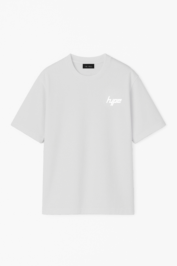 Unisex Hype Baskılı Oversize %100 Pamuk Geniş Kesim Dokulu Bisiklet Yaka Gri Tişört RF0660