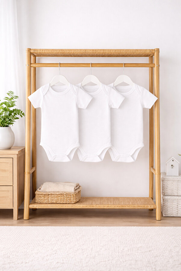 SPARKLY BABY 3 Lü Yarım Kollu Çıtçıtlı bebek kız erkek body Zarf Yaka