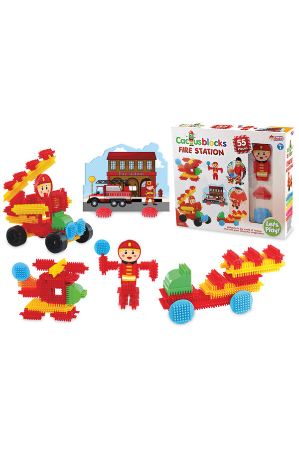 a v d a 55 Parça İtfaiye Kaktüs Blok Seti Renkli Kaktüs Bloklar Yapı Oyuncağı