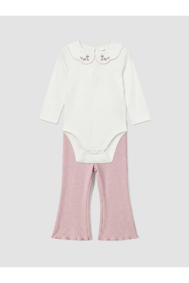 LC Waikiki Embroidered Baby Girl Snap-On Bodysuit and Leggings (S6)
