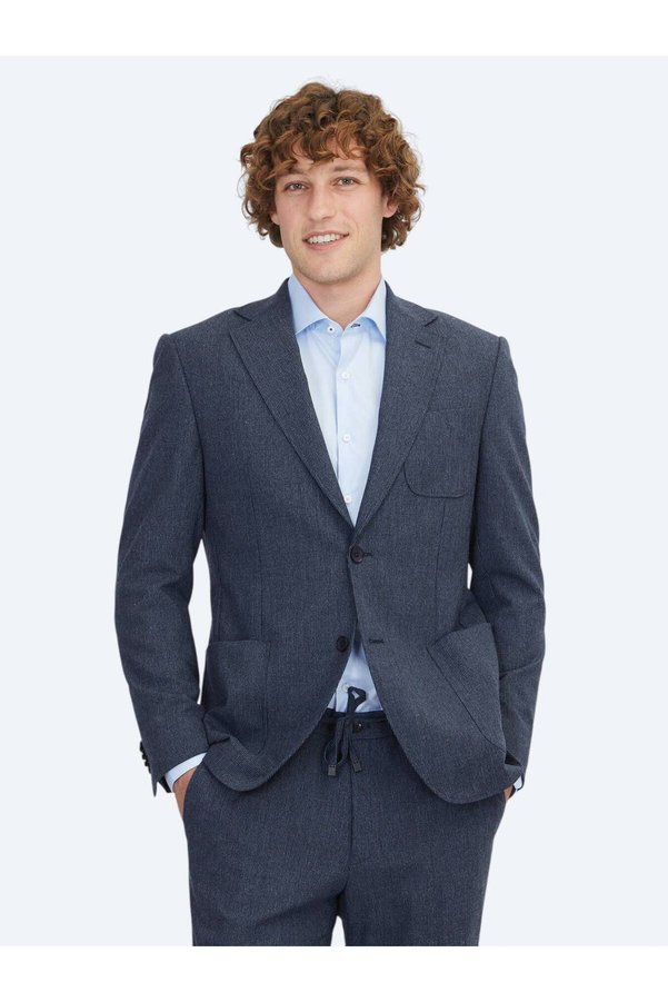 Kip Navy Blue Plain Comfort Fit Wool Blend Suit