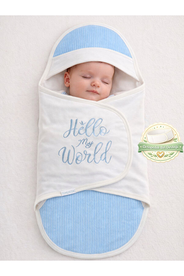 Tomuycuk Mavi Erkek Bebek Battaniyesi Uyku Tulumu Kundağı %100 Pamuklu Ortopedik Yenidoğan 0-9ay