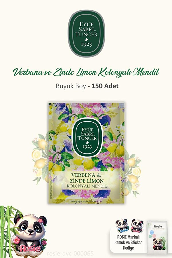 Eyüp Sabri Tuncer 3 Paket Verbena & Zinde Limon Kolonyalı Mendil 50'li ve ROSIE