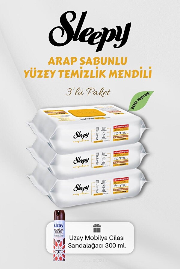 Sleepy 300 Adet Arap Sabunlu Yüzey Havlusu Mobilya Cilası Hediyeli
