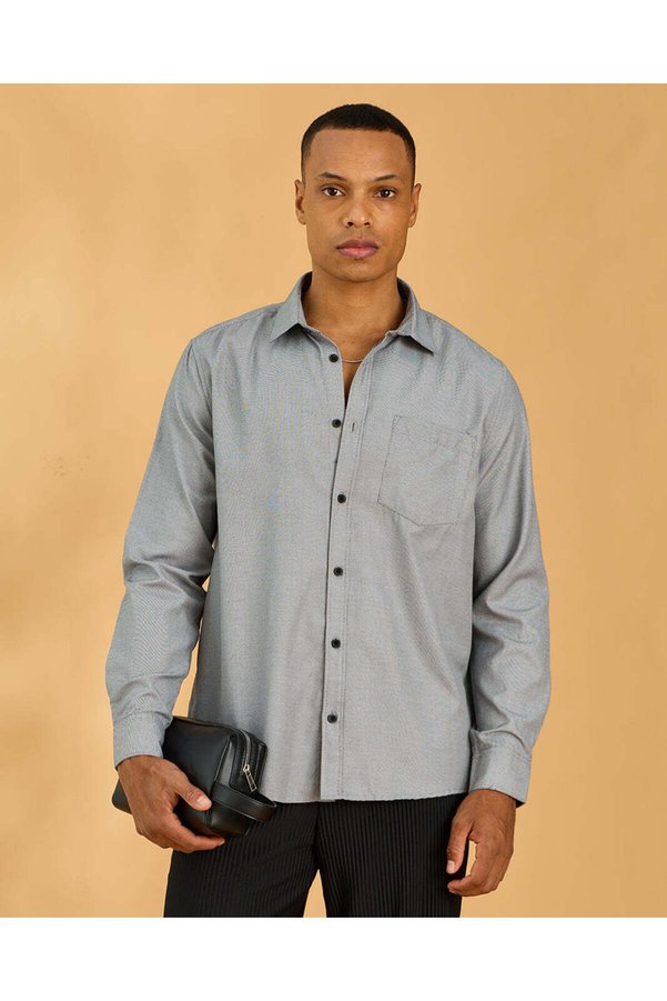 REDTAG Men Grey Long Sleeve Formal Shirt