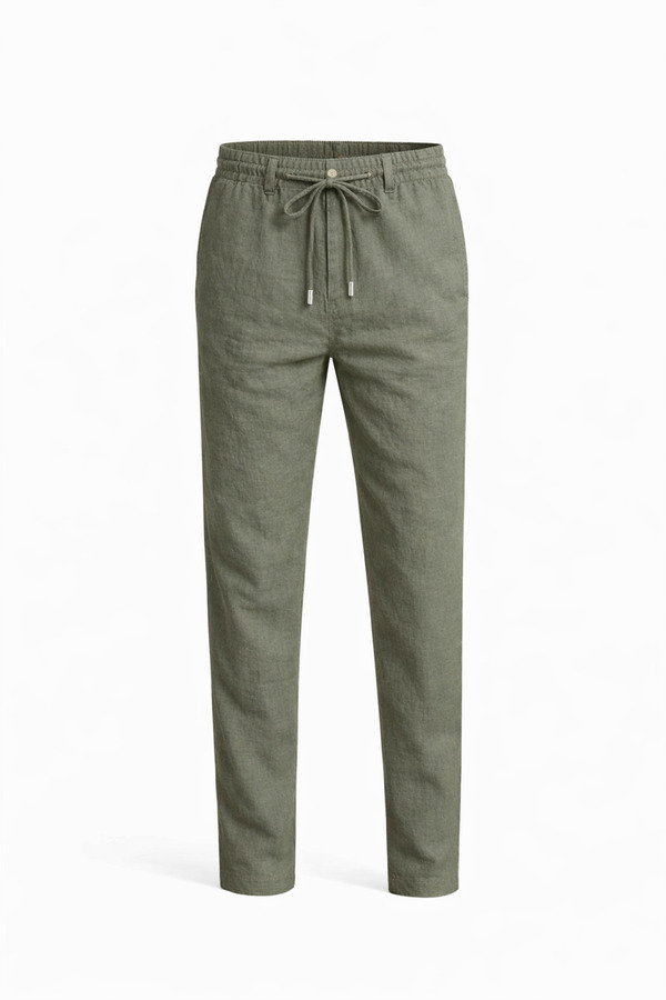 çerme Men's Adjustable Waist Relaxed Fit Linen Cotton Trousers