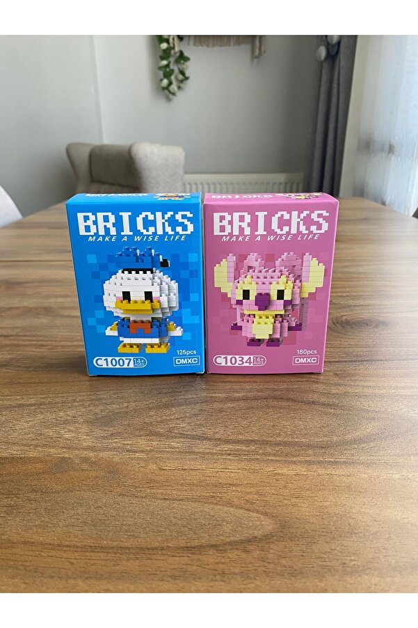 Bricks 🧩 Mini Donald Duck & Stitch 2’li Set Mikro Blok Karakter Yapım Seti – Koleksiyonluk Figür