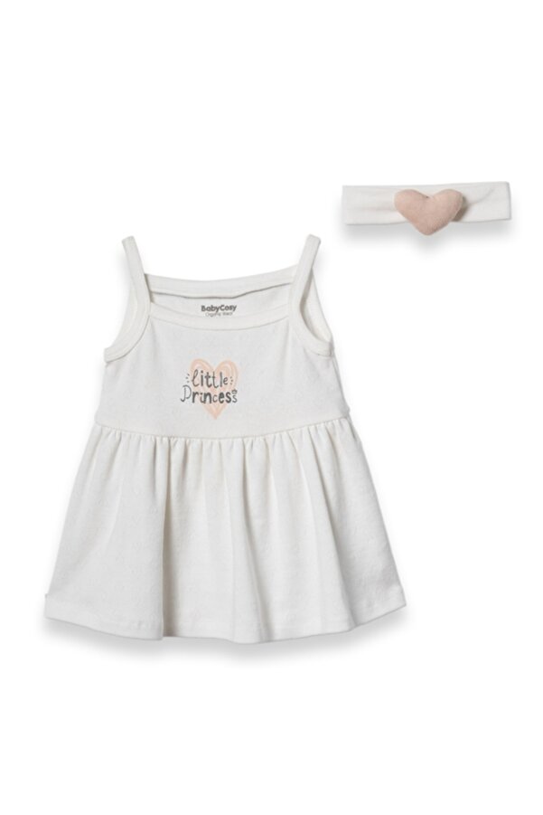 BabyCosy Organic Wear %100 Organik Pamuk,Kız Bebek Elbise Saç Bandı Set – Little Princess Yazlık Bebek Elbise Takımı