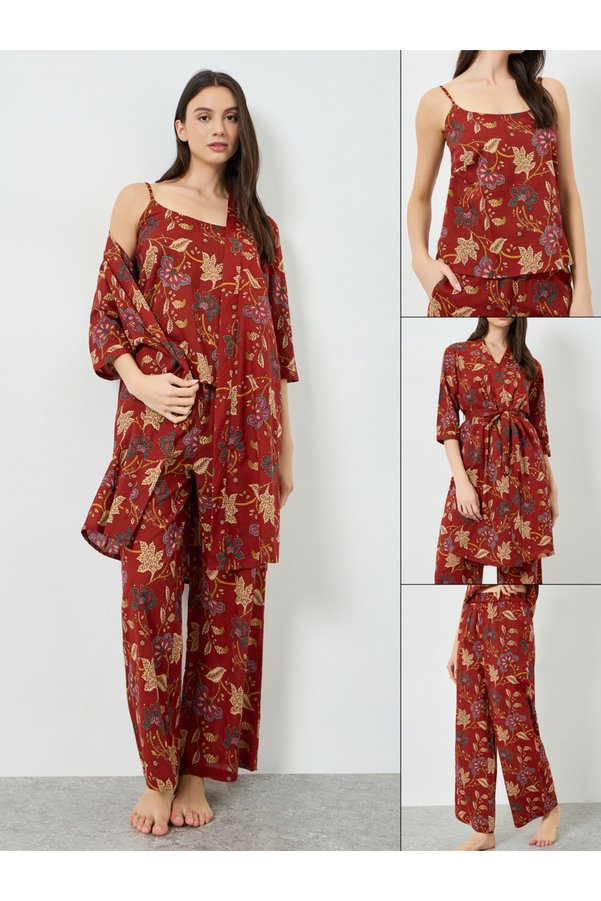 Styli Pack of 3 - Cotton Floral Cami, Pants and Robe Set