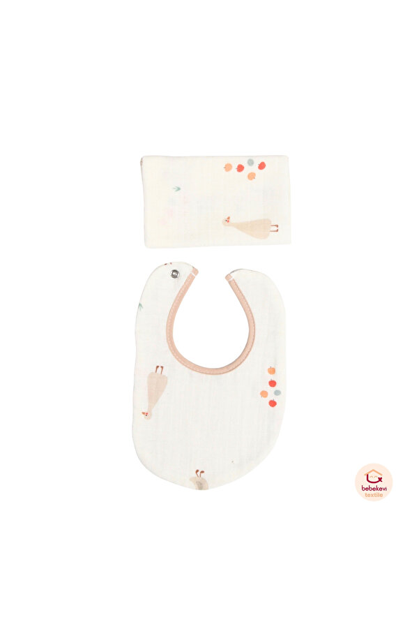 Bebekevi %100 Pamuk OEKO-TEX® Muslin Bebek Mama Önlüğü ve Ağız Mendili Seti – Pamuklu Yenidoğan Salya Önlüğü