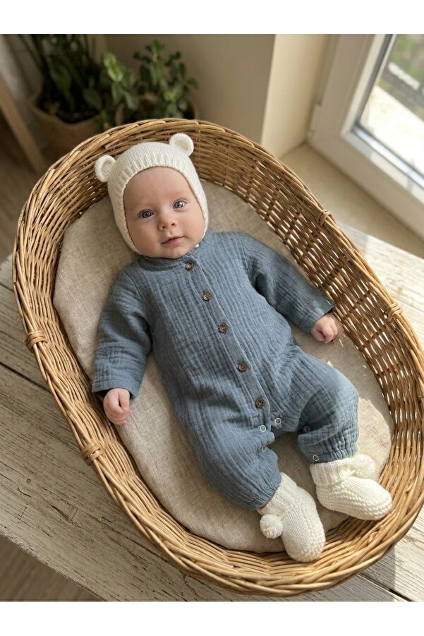 Bebibo Yenidoğan Bebek Dügmeli Müslin Tulum