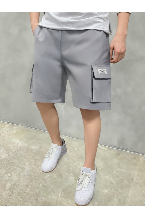 Take Two By Styli Grey Solid Multi Pockets Cargo Shorts