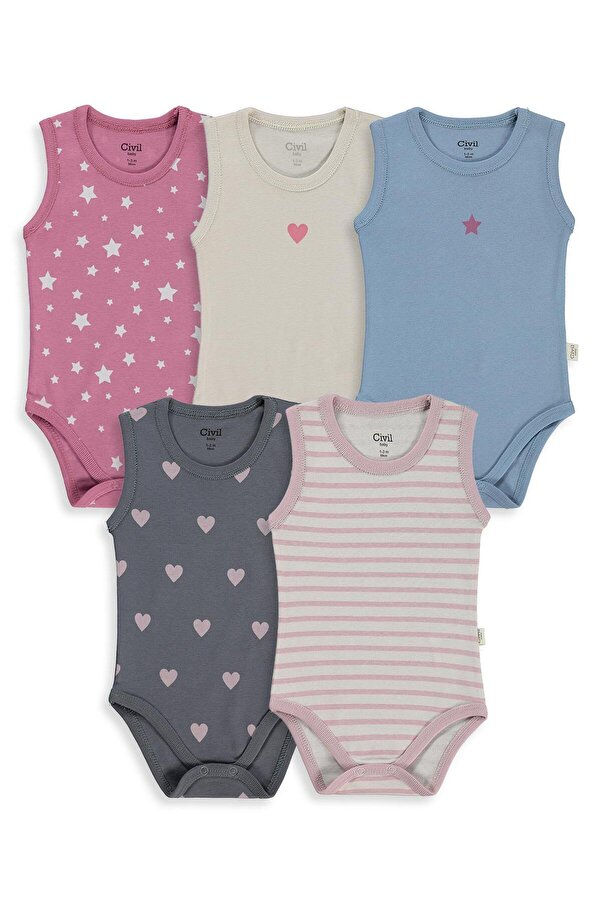 Civil Baby Yıldız Empirmeli 5 Li 1-36 Ay Çıtçıtlı Badi - Pembe 18-24 Ay