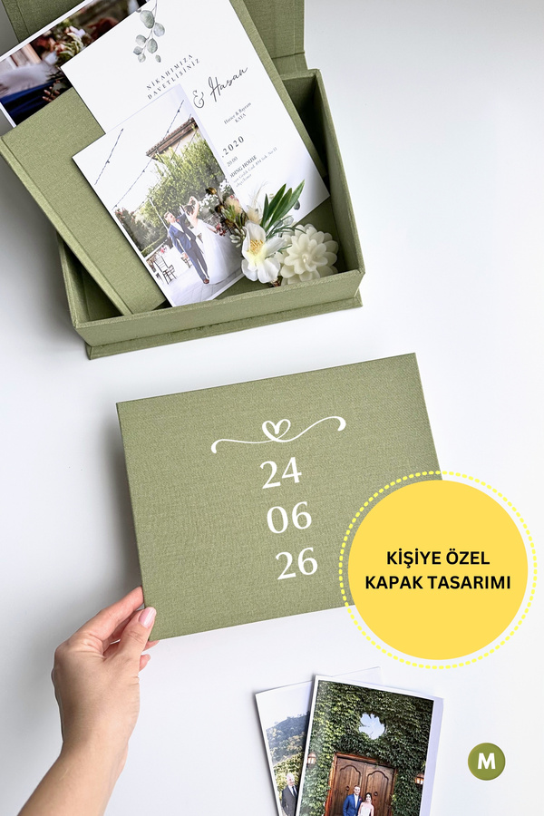 Norm Design M Klasik, KETEN | Düğün, Bebek Anı Kutusu | Fotoğraf Saklama | Kişiselleştirilebilir | Çağla Yeşili