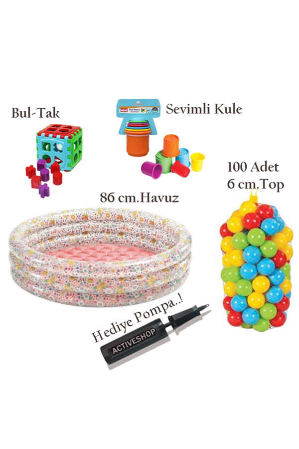 Intex Tabanı Şişme Havuz 86 cm 100 Adet Top Bultak Mini Kule Ve **Hediye Pompa!